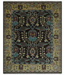Traditional Black, Beige and Blue Antique Style Hand knotted Wool Area Rug