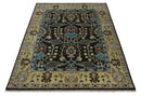 Traditional Black, Beige and Blue Antique Style Hand knotted Wool Area Rug