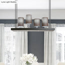 GobekUsa Traditional Black Cylinder Island Light Fixture: Fabric Pendant with Metal Linear Shelf - 4-Bulb Dining Room Hanging