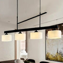 GobekUsa 4-Light Traditional Drum Island Pendant in Black for Dining Room with White Glass Shades