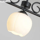 GobekUsa Traditional Black Flower Island Lighting Fixture with Milky Glass - 3 Bulbs Dining Room Pendant Light