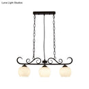 GobekUsa Traditional Black Flower Island Lighting Fixture with Milky Glass - 3 Bulbs Dining Room Pendant Light