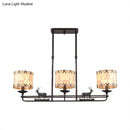 GobekUsa Traditional Black Island Hanging Lamp with 3 Barrel Fabric Shades for Dining Room Lighting
