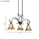 GobekUsa Traditional Black Island Lamp with Amber Glass, Floral Design, and 3 Down Lighting Pendants for Dining Room