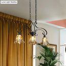 GobekUsa Traditional Black Island Lamp with Amber Glass, Floral Design, and 3 Down Lighting Pendants for Dining Room