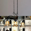 GobekUsa Traditional Black Island Lamp with Amber Glass, Floral Design, and 3 Down Lighting Pendants for Dining Room