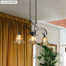 GobekUsa Traditional Black Island Lamp with Amber Glass, Floral Design, and 3 Down Lighting Pendants for Dining Room