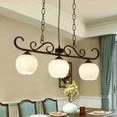 GobekUsa Traditional Black Flower Island Lighting Fixture with Milky Glass - 3 Bulbs Dining Room Pendant Light