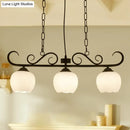 GobekUsa Traditional Black Flower Island Lighting Fixture with Milky Glass - 3 Bulbs Dining Room Pendant Light