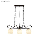 GobekUsa Traditional Black Flower Island Lighting Fixture with Milky Glass - 3 Bulbs Dining Room Pendant Light