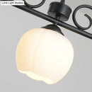 GobekUsa Traditional Black Flower Island Lighting Fixture with Milky Glass - 3 Bulbs Dining Room Pendant Light