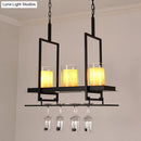 GobekUsa Traditional Black Marble Pendant Light with Metal Wine Glass Rack - 3/5 Heads Cylinder Island Fixture