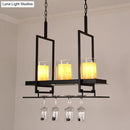 GobekUsa Traditional Black Marble Pendant Light with Metal Wine Glass Rack - 3/5 Heads Cylinder Island Fixture