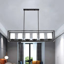 GobekUsa Traditional Cylinder Glass Island Light with Black Rectangle Frame - 3/6 Lights Dining Room Hanging Fixture