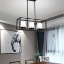 GobekUsa Traditional Cylinder Glass Island Light with Black Rectangle Frame - 3/6 Lights Dining Room Hanging Fixture