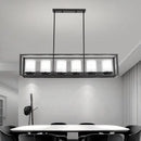 GobekUsa Traditional Cylinder Glass Island Light with Black Rectangle Frame - 3/6 Lights Dining Room Hanging Fixture