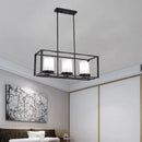 GobekUsa Traditional Cylinder Glass Island Light with Black Rectangle Frame - 3/6 Lights Dining Room Hanging Fixture