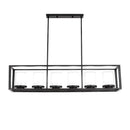 GobekUsa Traditional Cylinder Glass Island Light with Black Rectangle Frame - 3/6 Lights Dining Room Hanging Fixture