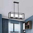 GobekUsa Traditional Cylinder Glass Island Light with Black Rectangle Frame - 3/6 Lights Dining Room Hanging Fixture