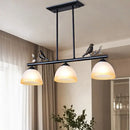 GobekUsa Traditional White Glass Barrel Pendant Light with Birds - 3-Light Black Dining Room Island Fixture