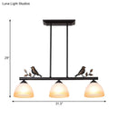 GobekUsa Traditional White Glass Barrel Pendant Light with Birds - 3-Light Black Dining Room Island Fixture