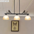 GobekUsa Traditional White Glass Barrel Pendant Light with Birds - 3-Light Black Dining Room Island Fixture