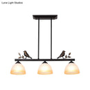 GobekUsa Traditional White Glass Barrel Pendant Light with Birds - 3-Light Black Dining Room Island Fixture