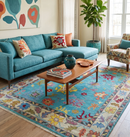 Blue and Camel Traditional Oushak Hand Knotted Wool Area Rug by The Rug Decor