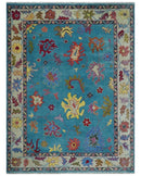 Blue and Camel Traditional Oushak Hand Knotted Wool Area Rug by The Rug Decor