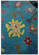 Traditional Blue and Camel Colorful Hand knotted Oushak 8.9x11.10 Wool Area Rug by The Rug Decor
