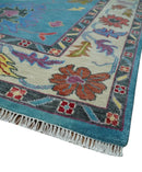 Traditional Blue and Camel Colorful Hand knotted Oushak 8.9x11.10 Wool Area Rug by The Rug Decor