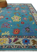 Traditional Blue and Camel Colorful Hand knotted Oushak 8.9x11.10 Wool Area Rug by The Rug Decor