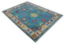Traditional Blue and Camel Colorful Hand knotted Oushak 8.9x11.10 Wool Area Rug by The Rug Decor