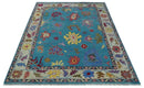 Traditional Blue and Camel Colorful Hand knotted Oushak 8.9x11.10 Wool Area Rug by The Rug Decor