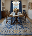 Blue and Camel Toned Hand Knotted Traditional Wool Area Rug 8x10