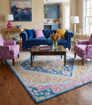 Blue and Pink Wool Textured Hand Tufted Area Rug for Kids and Nursery by The Rug Decor