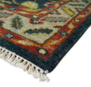 Traditional Blue and Gold Multi Sizes Antique Style Hand knotted Oushak Area Rug by The Rug Decor