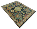 Traditional Blue and Gold Multi Sizes Antique Style Hand knotted Oushak Area Rug by The Rug Decor