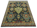 Traditional Blue and Gold Multi Sizes Antique Style Hand knotted Oushak Area Rug by The Rug Decor