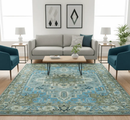 Traditional Blue And Gray Oushak Hand knotted Wool Area Rug by The Rug Decor