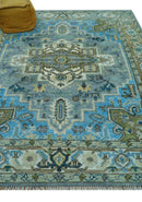 Traditional Blue And Gray Oushak Hand knotted Wool Area Rug by The Rug Decor