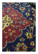 Traditional Blue and Red Hand Tufted Turkish Design Wool Area Rug