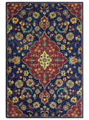 Traditional Blue and Red Hand Tufted Turkish Design Wool Area Rug