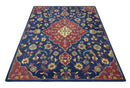 Traditional Blue and Red Hand Tufted Turkish Design Wool Area Rug