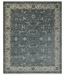 Traditional Blue, Ivory and Brown Oriental Oushak 8x10 wool Area Rug