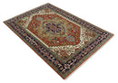 Traditional Blue, Rust and Ivory Heriz Serapi Hand knotted Multi Size wool Area Rug