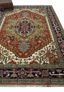 Traditional Blue, Rust and Ivory Heriz Serapi Hand knotted Multi Size wool Area Rug