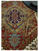 Traditional Blue, Rust and Ivory Heriz Serapi Hand knotted Multi Size wool Area Rug