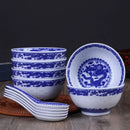GobekUsa Blue And White Porcelain Dragon Rice Bowls Set