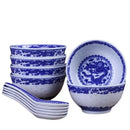 GobekUsa Blue And White Porcelain Dragon Rice Bowls Set